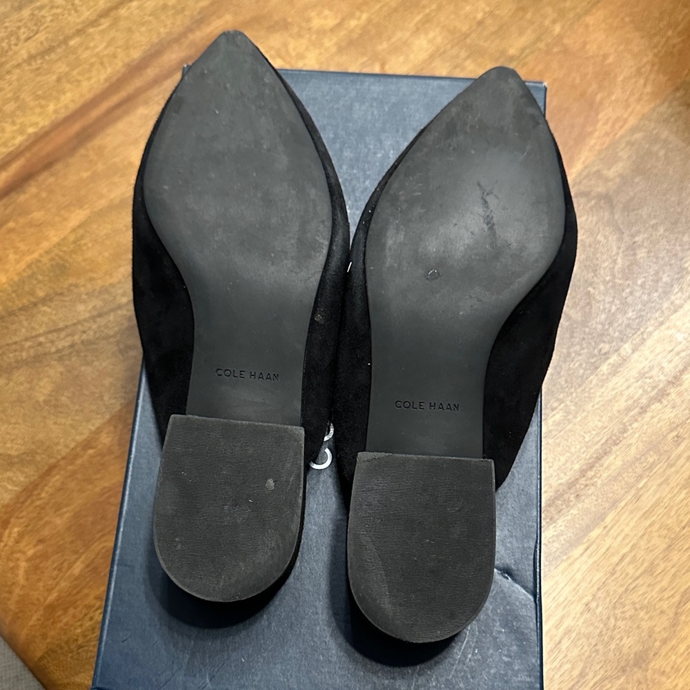 Cole Haan Black Suede Pointed Toe Slip-On Mules - Picture 5 of 8